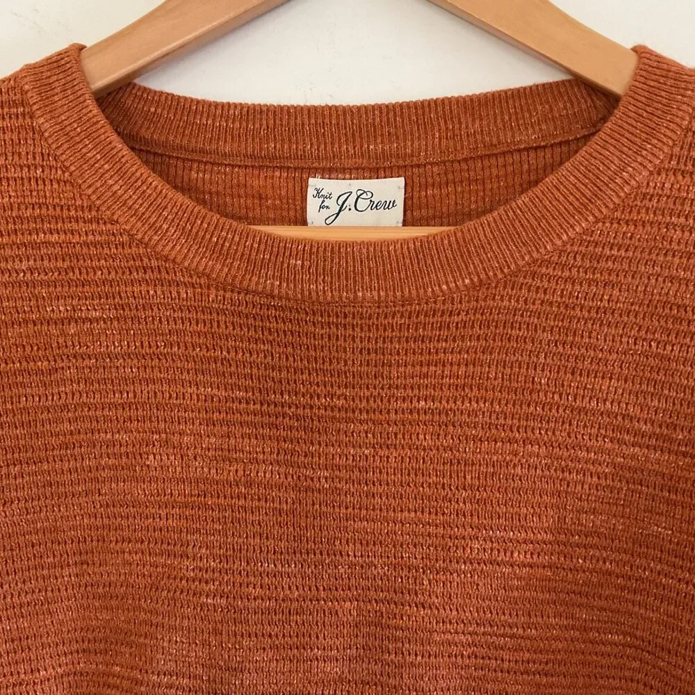 J. Crew Rugged Cotton Waffle Knit Men's Sweater Sz XL Rust Orange Layer Preppy